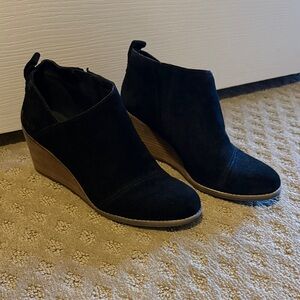 Toms Black Suede Wedge Booties